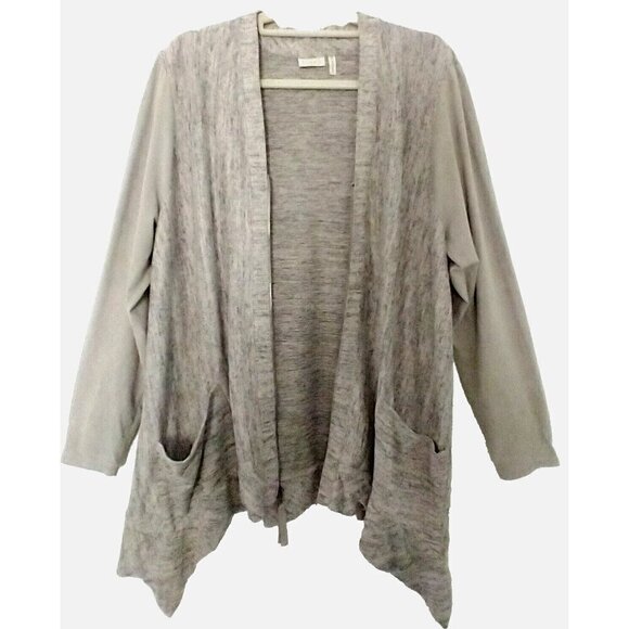 LOGO Lori Goldstein Gray Heather Asymmetrical Hem Full Zip Cardigan Pockets - XL - Picture 3 of 9